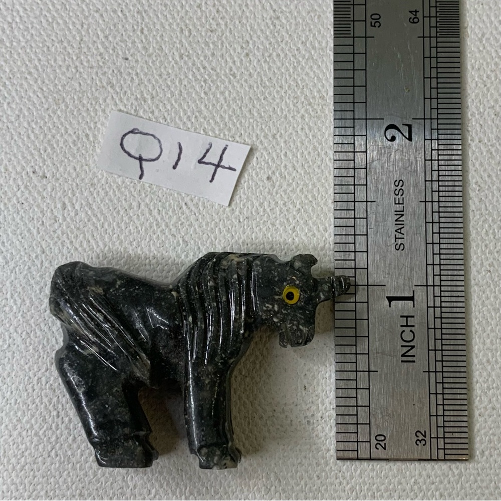 Grey Soapstone Carved Unicorn Figurine Miniature Stone Animal Carving Yellow Eye - Picture 13 of 15